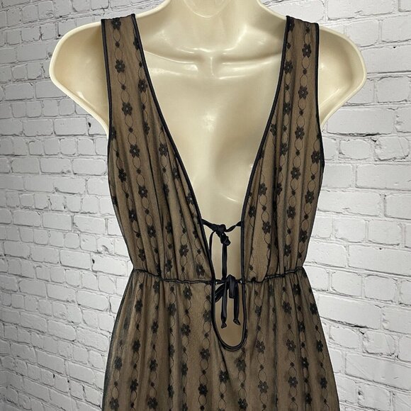 VTG Jenelle Black Nude Floral Lace Sleeveless Maxi Dress Empire Size Medium Tall - Picture 8 of 10